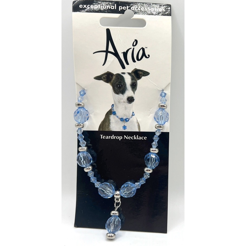 Blue Crystal‎ Teardrop Necklace Adjustable 10–15" Child or Small Dog New on Card